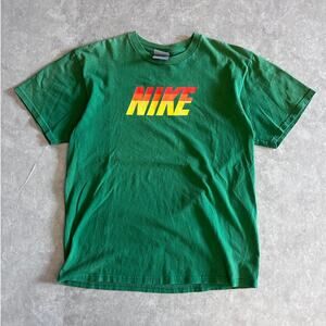 2000s Vintage Nike Green Multi Color Logo T Shirt Size M